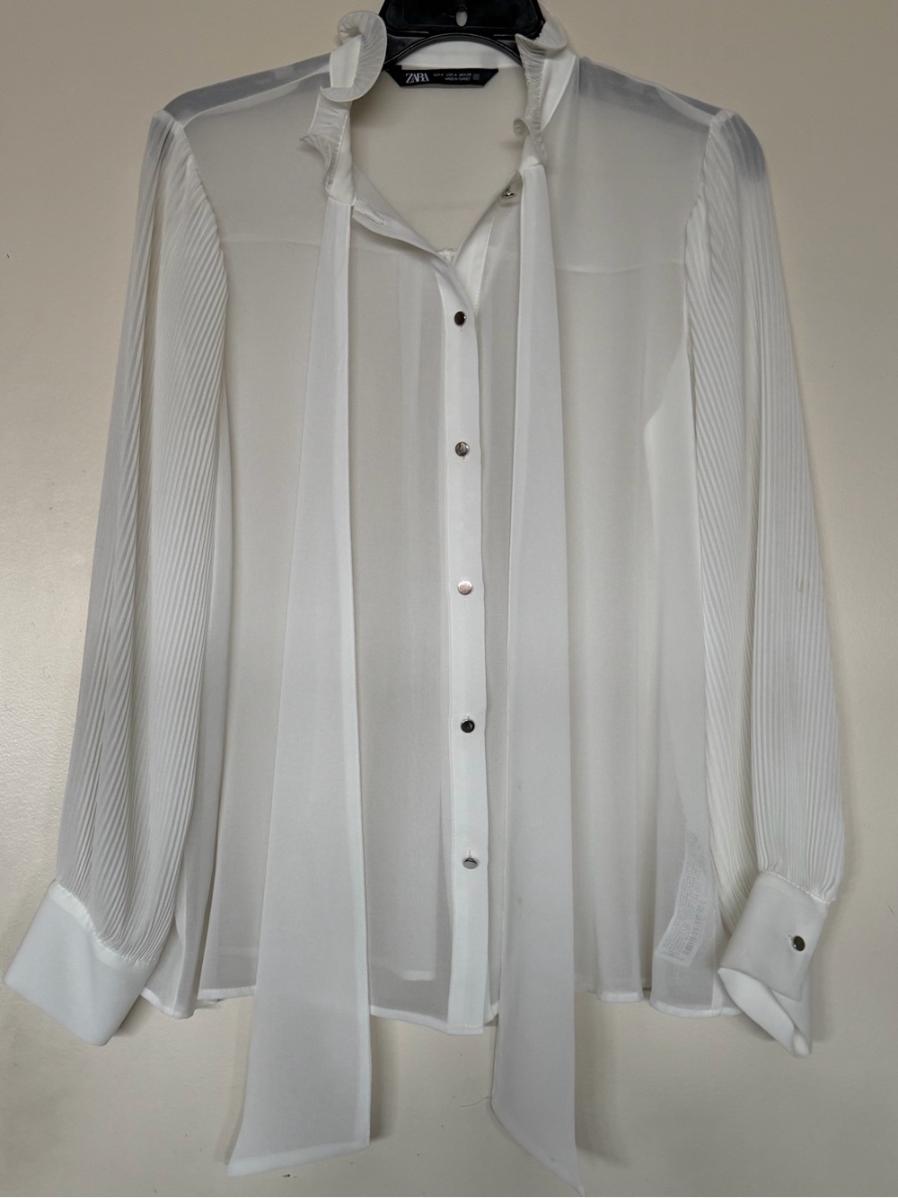 Zara sheer blouse with tie neck scarf Size M